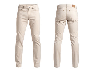 Beige mens pants shown from the front and back, suitable for clothing catalogs, fashion websites, and online retail stores.