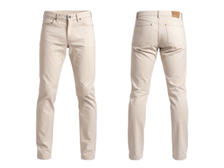 Beige mens pants shown from the front and back, suitable for clothing catalogs, fashion websites, and online retail stores.