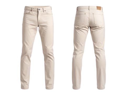 Beige mens pants shown from the front and back, suitable for clothing catalogs, fashion websites, and online retail stores.
