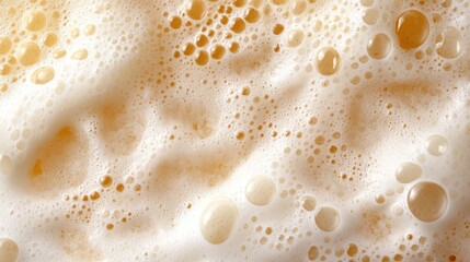 Golden beer froth with small and large bubbles, close-up shot. Perfect for illustrating beverages, drinks, brewing, or party themes.
