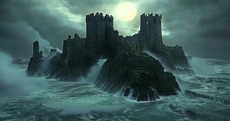 Stormy night at an ancient castle by the sea - Powered by Adobe