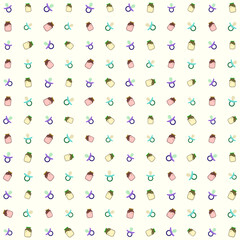 Baby equipment vector pattern, milk pacifier, milk in glass jar, cute and adorable