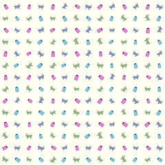 Baby equipment vector pattern, milk pacifier, cute baby carriage