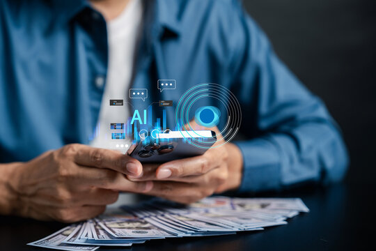 Artificial intelligence for financial growth using smartphone technology. AI investment, cash flow automation, fintech innovation, and digital wealth generation tools. - Powered by Adobe