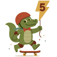 Cool Skateboard Alligator with Lightning Balloon – Age 5