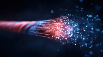 High-Speed Internet Fiber Optic Cable with Digital Light Effects for Tech and Networking Projects