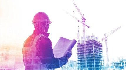 Architect Overseeing Construction Site, Abstract Blueprint Vision