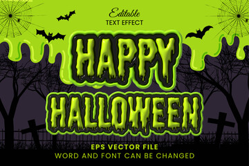 Happy halloween glossy green inflated editable text effect