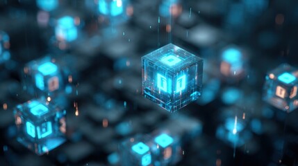 A cluster of blue cubes with a white letter I on one of them