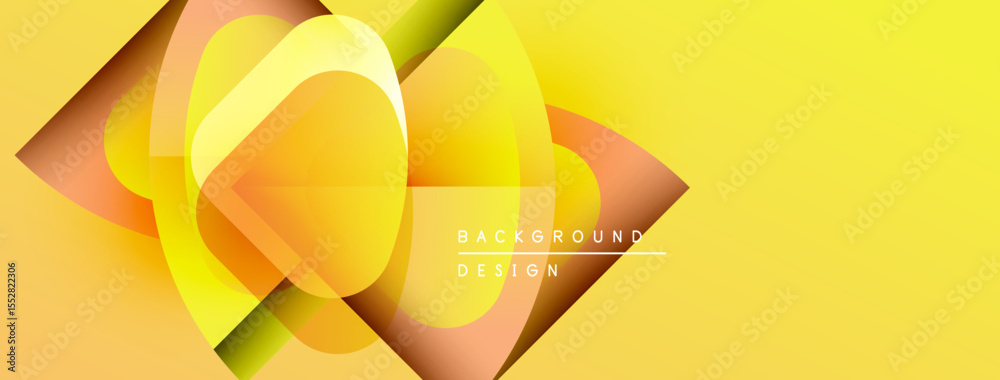 Poster Abstract yellow design. Overlapping shapes create dynamic composition. Gradient hues offer modern aesthetic. Minimalist style, clean lines.
