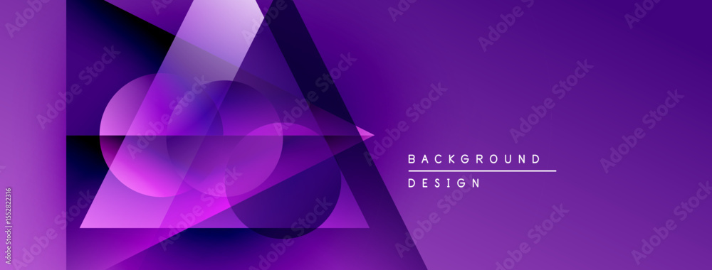 Aufkleber Abstract purple design features overlapping geometric shapes. Gradient creates depth, modern aesthetic. Text reads background design.