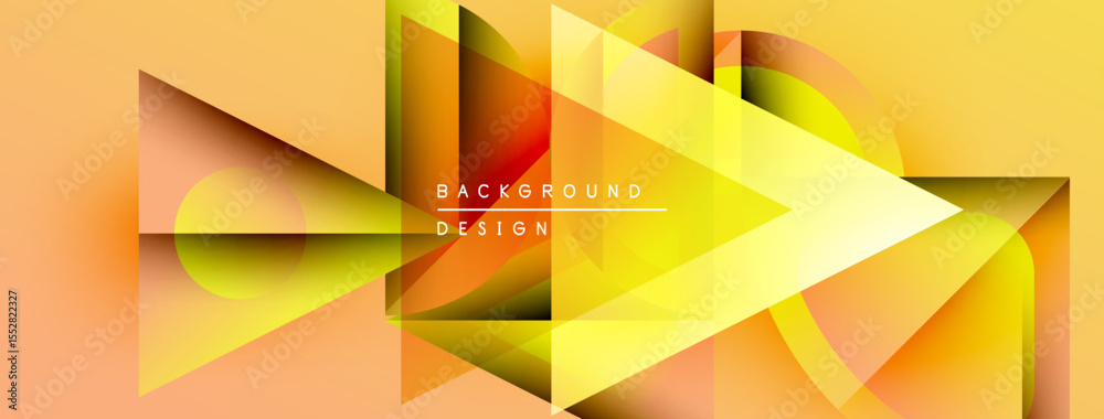 Poster Abstract geometric design. Warm yellow, orange hues create dynamic composition. Modern background suitable for various projects.