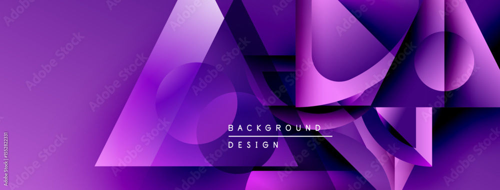 Poster Abstract purple design features geometric shapes, gradients, dynamic composition. Modern background suitable for various projects.