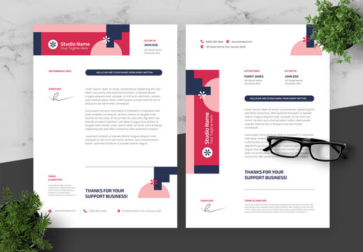 Pink And Blue Letterhead Set