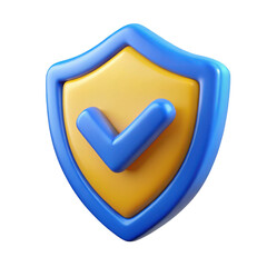 3d rendered shield icon with a blue checkmark symbolizing security and verification