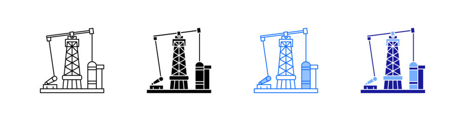 Pumpjack Multiple Style Icon Set Vector 