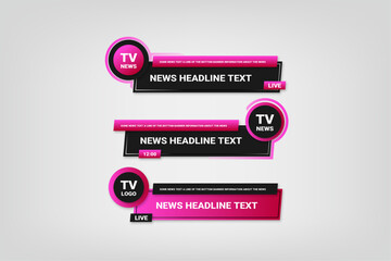 vector news banner template for tv with pink gradient text elements for title and information