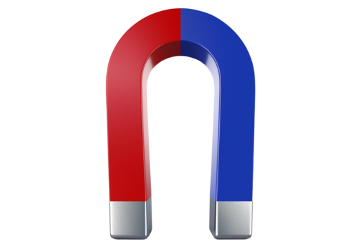 Blue and red horseshoe magnet. isolated on a transparent or white background