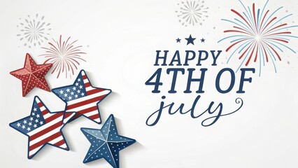 Obraz premium Happy 4th of july graphic with stars and fireworks isolated on white background