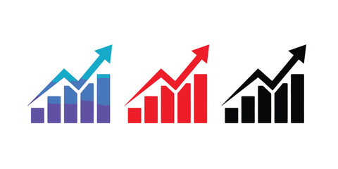 Growing bar graph icon on circle line. Rising arrow symbol vector	