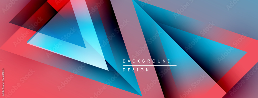 Poster Abstract geometric shapes overlap. Red, blue, purple gradients create dynamic visual effect. Modern design elements present sleek composition.