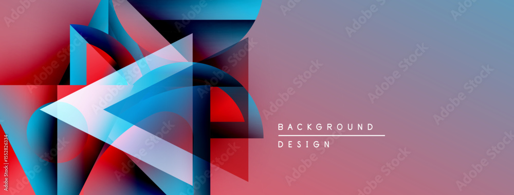 Aufkleber Abstract geometric shapes, vibrant colors, modern design. Gradient background creates dynamic visual effect. Minimalist text elements present.