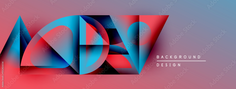 Poster Abstract geometric shapes blend vibrant colors. Gradient background creates dynamic visual effect. Modern design element for projects.