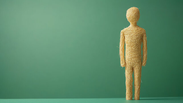 Straw figure on a green background, minimalist design.