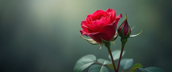Obraz premium Red Rose Bloom: Velvet Petals Whisper in the Twilight's Embrace, A Promise of Beauty