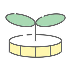 Green sprout growing on gold coin icon