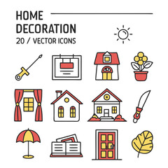 Home Decoration Icons – Flat Vector Interior Set | Flat Home Decor Icons – Stylish Vector Design Pack | Interior Design Icon Set – Flat Home Elements Vector