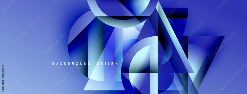 Poster abstract geometric shapes, blue gradients, modern design. minimalist composition with dynamic lines,