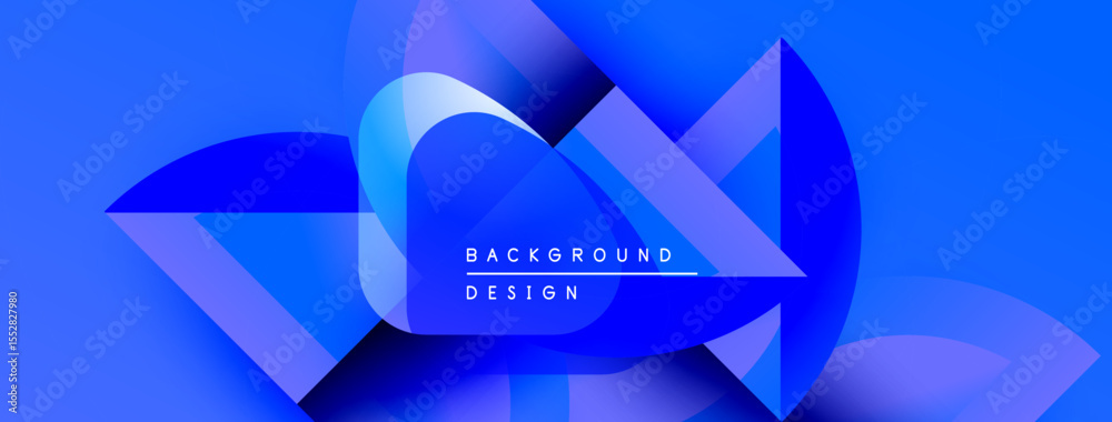 Aufkleber Abstract blue design features overlapping shapes, gradients, text reading background design. Modern, dynamic composition.