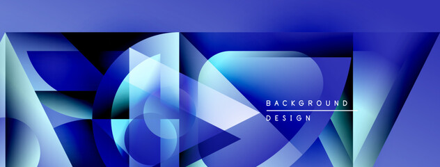 Obraz premium Abstract geometric shapes, blue hues dominate design. Modern aesthetic, gradients create depth, text reads background design.