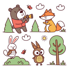 Obraz premium Cartoon Animal Icons – Cute Vector Style Pack | Animal Icon Set – Adorable Cartoon Creatures Vector | Flat Cartoon Animals – Icon Collection for Kids and Apps