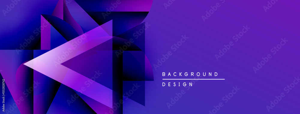 Poster Abstract purple geometric shapes create dynamic background. Gradient colors, sharp angles, modern design elements present.