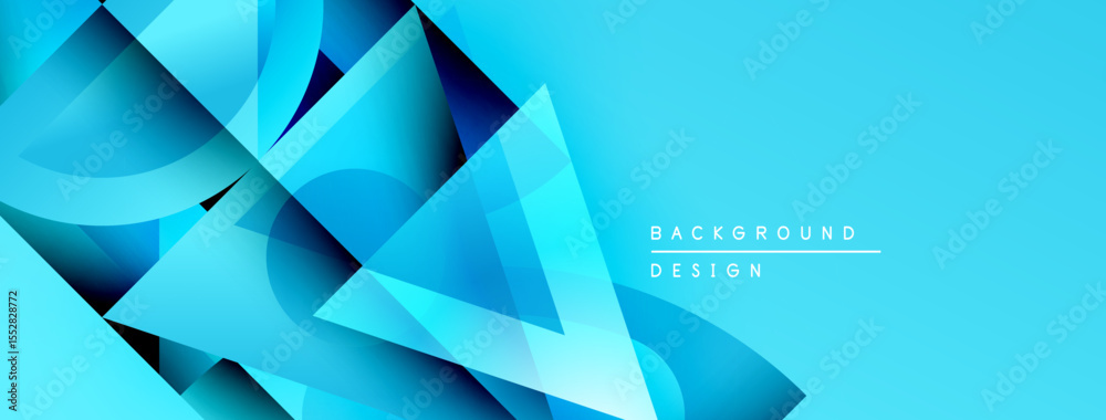 Poster abstract geometric shapes, vibrant blue hues, modern design. overlapping layers create dynamic visua