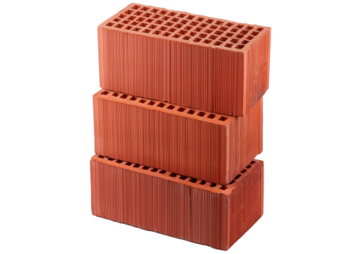Pile of red bricks isolated on a transparent or white background