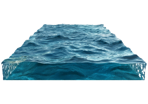 Rectangular section of ocean or sea water, with small waves. isolated on a transparent or white background