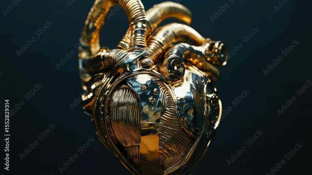Poster a golden heart-shaped object against a black background