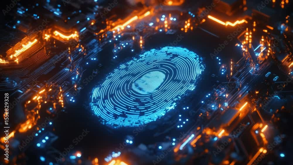 Poster A close-up of a computer motherboard with a fingerprint on its surface