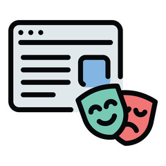 Blogger entertainment icon flat line style illustration representing engaging and enjoyable content created by bloggers, suitable for lifestyle, media, and digital content creation projects