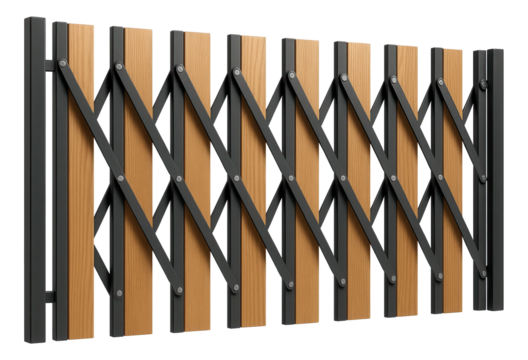 Expandable accordion-style fence panels, useful for temporary partitions in shared residential spaces.