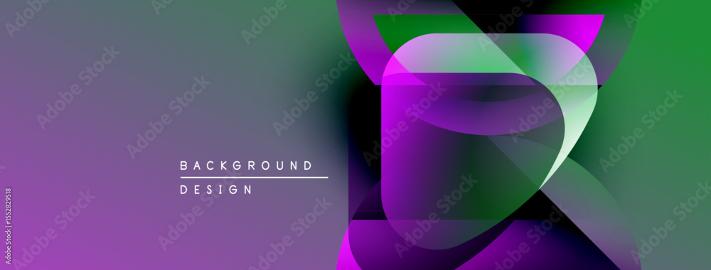 Poster Abstract purple, green gradient. Overlapping shapes create dynamic visual effect. Modern design suitable for backgrounds, presentations.