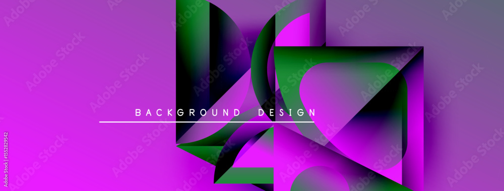 Aufkleber Abstract geometric composition. Vibrant purple, green gradients create dynamic visual effect. Modern design element for backgrounds.