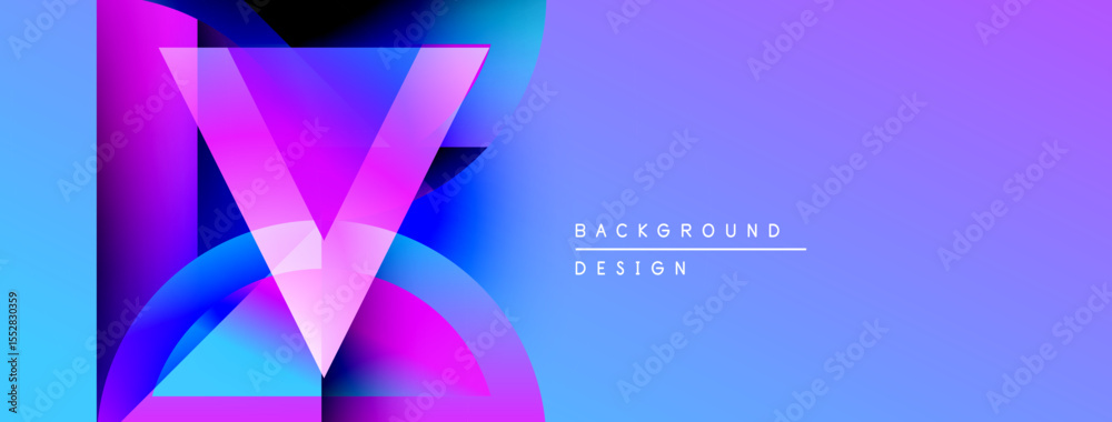 Poster Abstract vibrant design features overlapping translucent shapes. Gradient colors blend, creating dynamic visual effect. Modern aesthetic.
