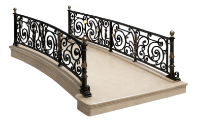 Decorative entrance ramp with ornate railings for a historic residence, blending functionality with style.