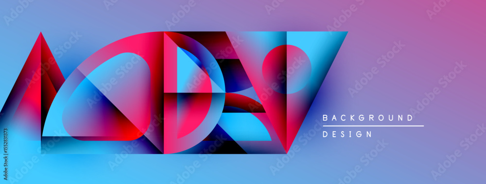 Poster Abstract geometric shapes blend vibrant colors. Gradient transitions create dynamic visual effect. Modern design element for backgrounds.
