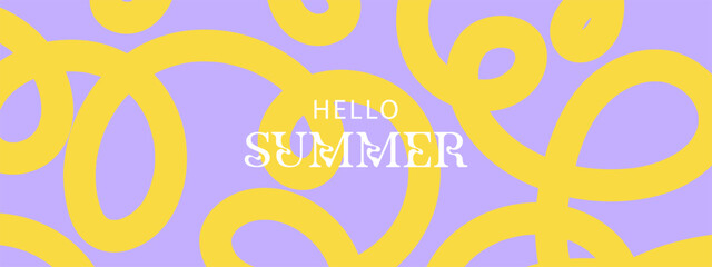 Summer horizontal abstract background with bright yellow hand drawn lines. Modern art minimalist style design template for sales, horizontal poster, header, cover, social media, fashion ads