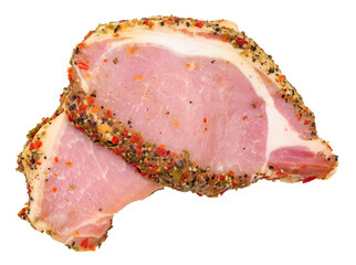 Fresh raw pepper crusted pork loin meat steak isolated on a white background